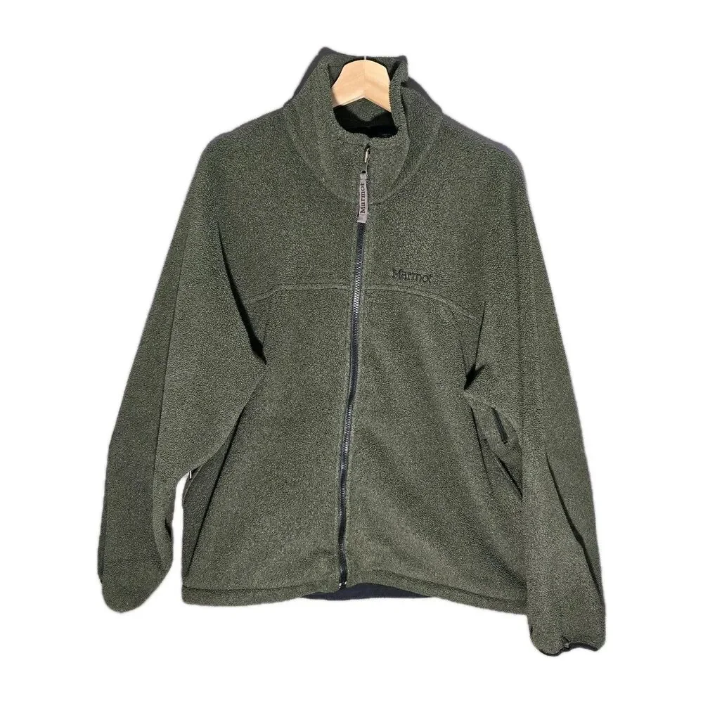 Marmot Gorpcore Vintage Olive Green Full Zip Fleece Jacket Men's‎ Size M